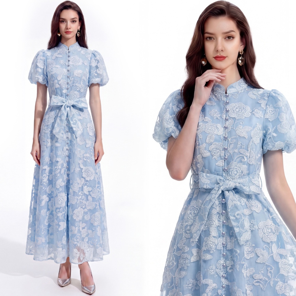 Lace A-line cstand collar tender slim dress