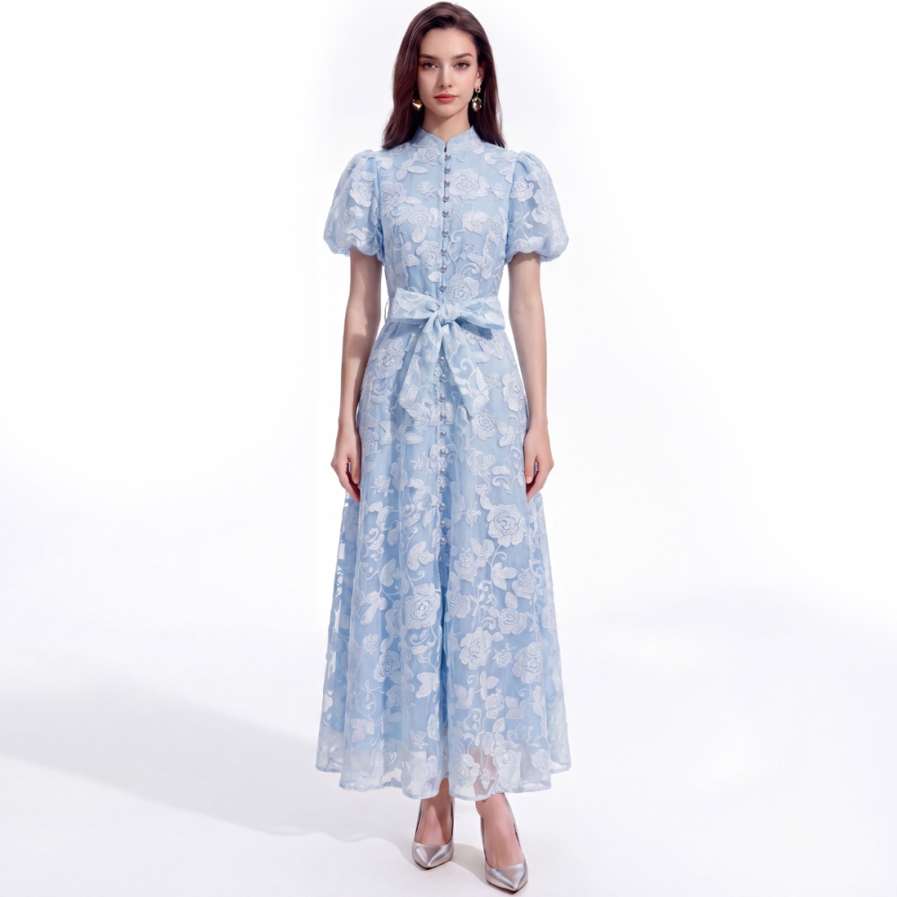 Lace A-line cstand collar tender slim dress