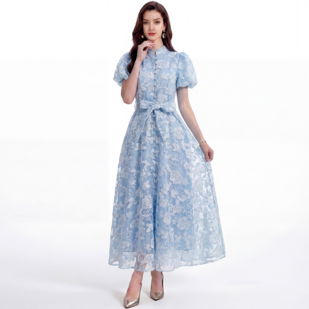 Lace A-line cstand collar tender slim dress