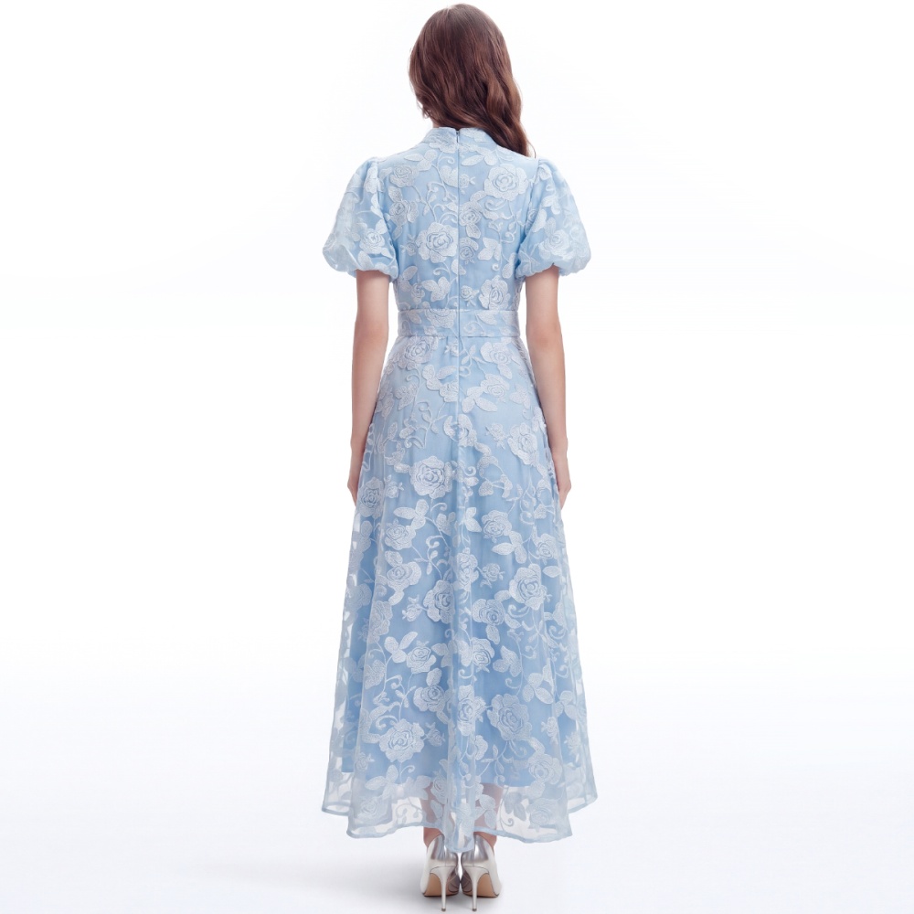 Lace A-line cstand collar tender slim dress