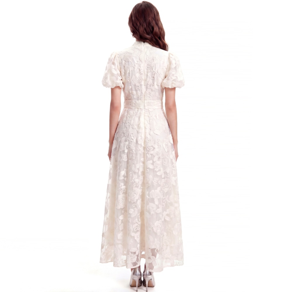 Cstand collar France style short sleeve single-breasted dress
