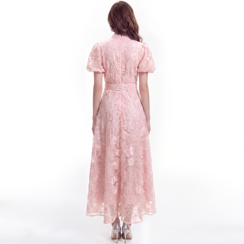 Short sleeve France style A-line pinched waist dress