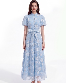 Tender slim cstand collar pinched waist France style dress