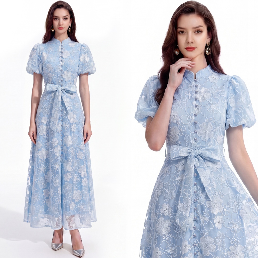 Tender slim cstand collar pinched waist France style dress