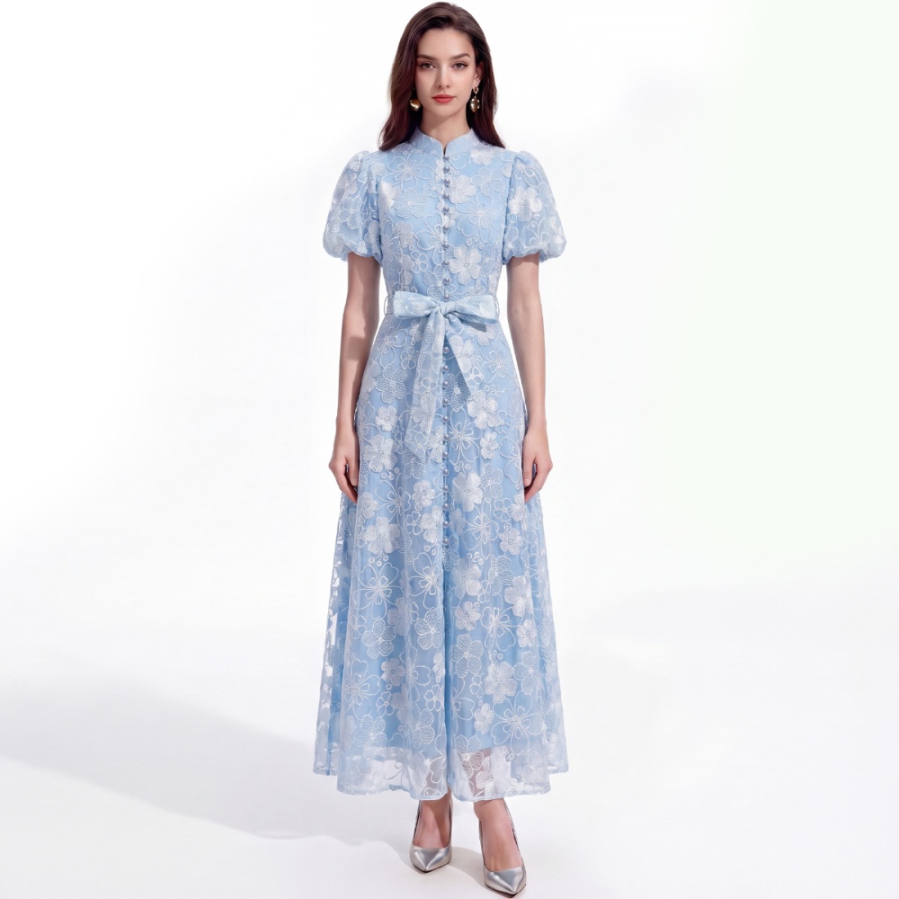 Tender slim cstand collar pinched waist France style dress