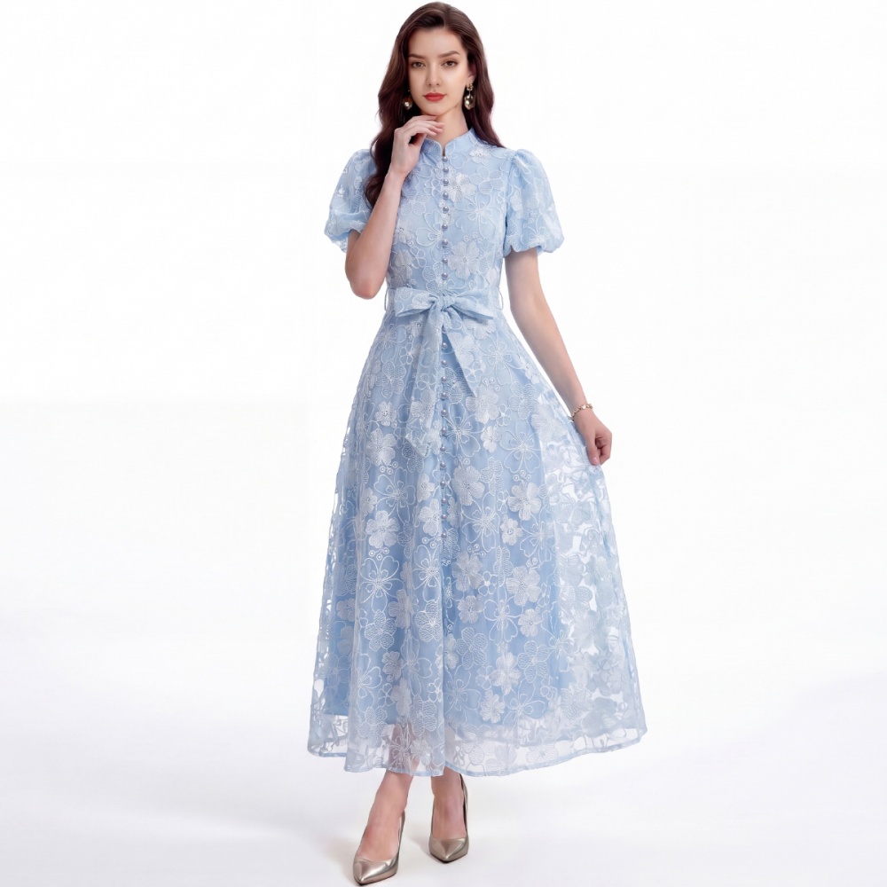 Tender slim cstand collar pinched waist France style dress