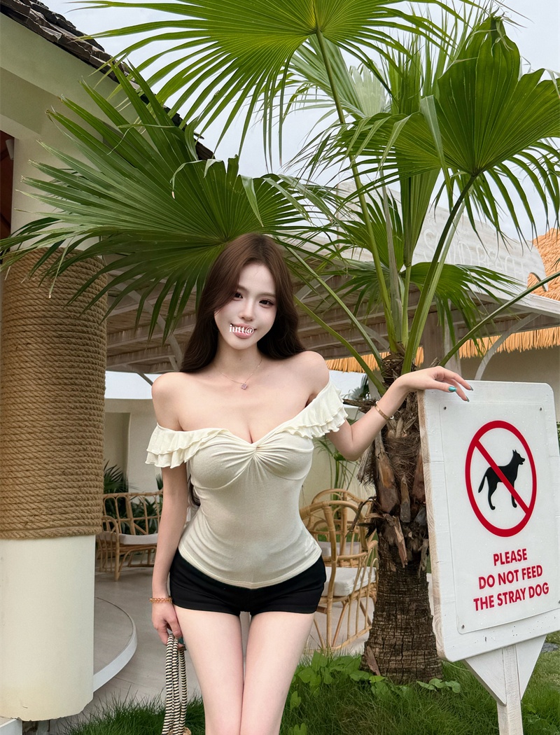 Simple spring all-match T-shirt slim flat shoulder tops