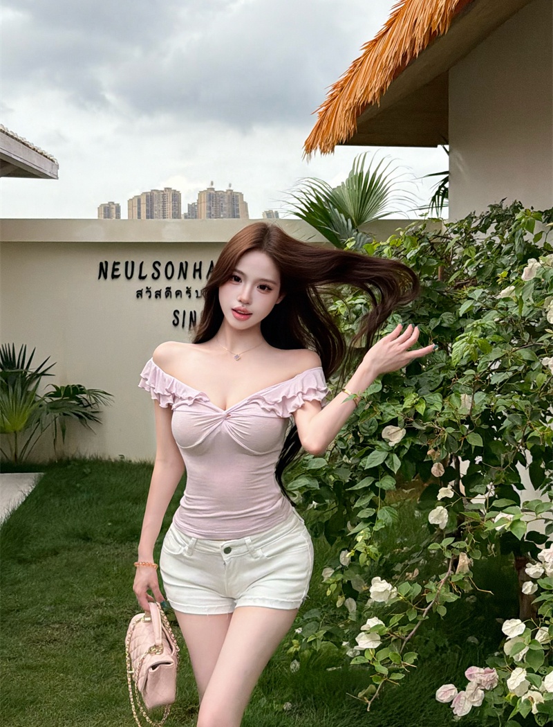 Simple spring all-match T-shirt slim flat shoulder tops