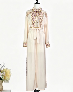 Wide leg Casual long pants printing shirt a set