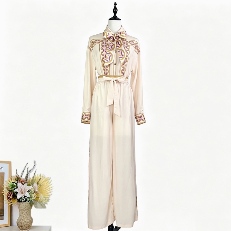 Wide leg Casual long pants printing shirt a set