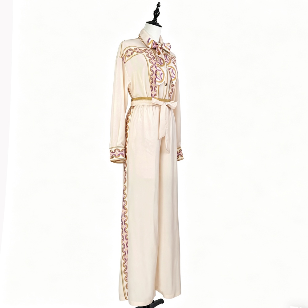 Wide leg Casual long pants printing shirt a set