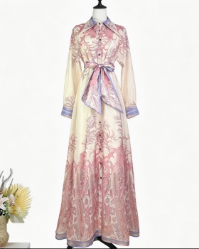 Temperament long dress single-breasted dress