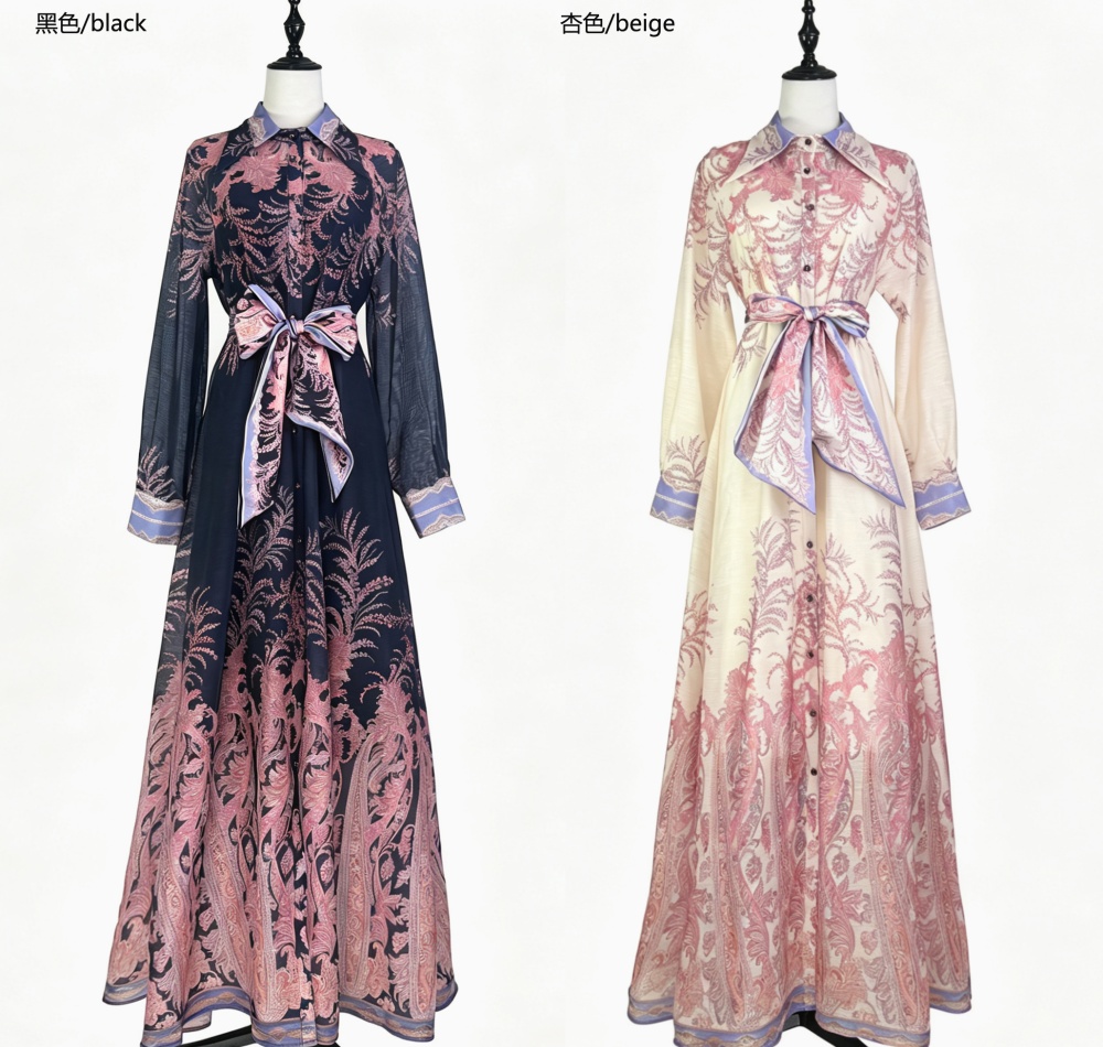 Temperament long dress single-breasted dress