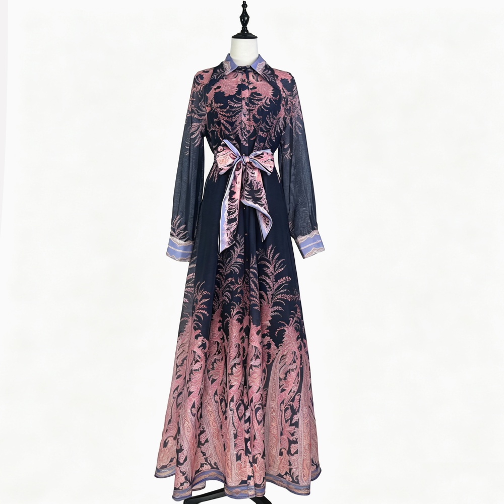 Temperament long dress single-breasted dress