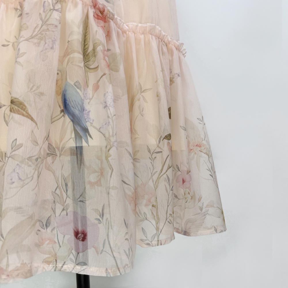 Summer niche printing retro real silk vacation long dress