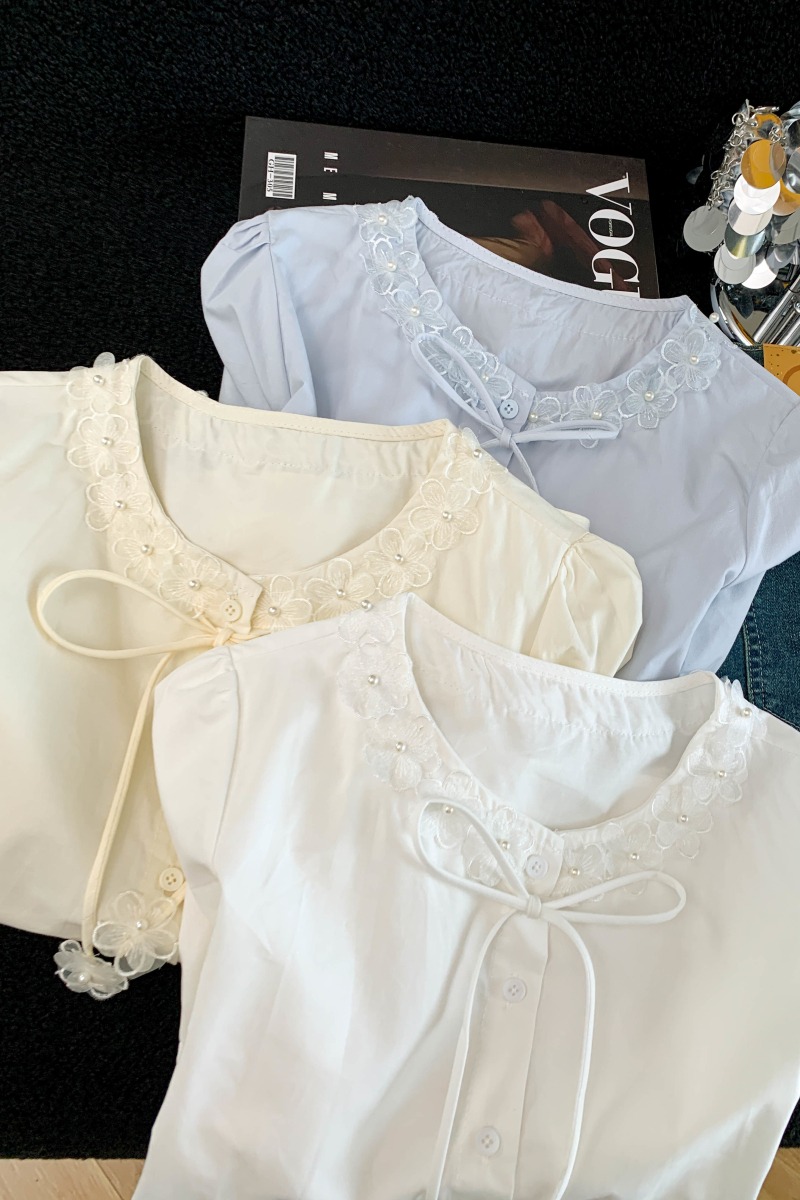 Summer sweet bow shirt Western style flowers tops
