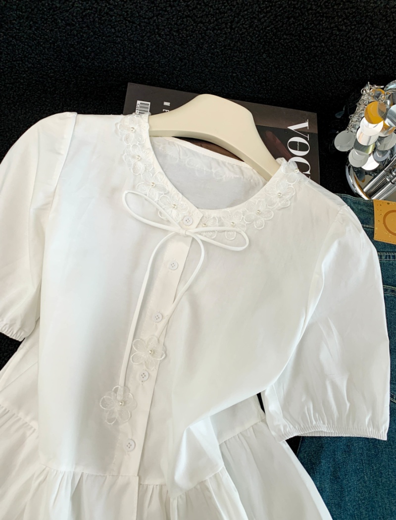 Summer sweet bow shirt Western style flowers tops