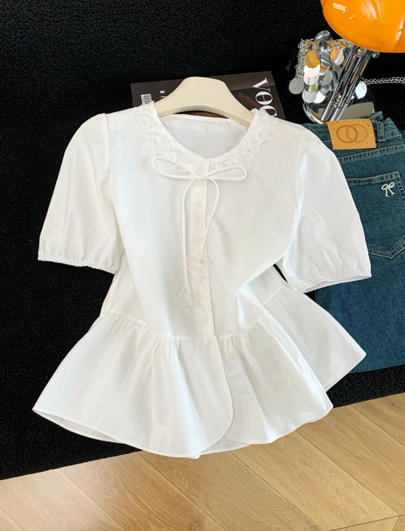 Summer sweet bow shirt Western style flowers tops