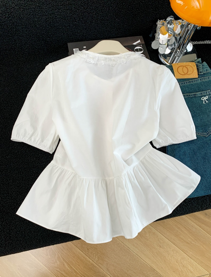 Summer sweet bow shirt Western style flowers tops