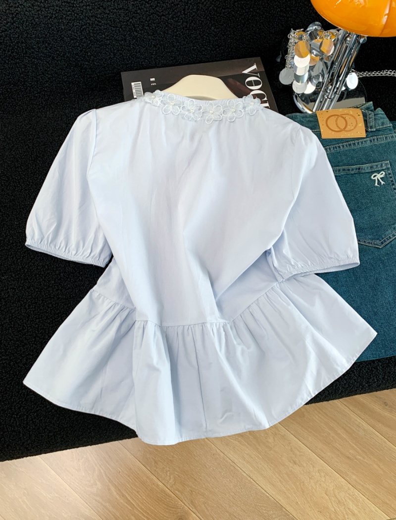 Summer sweet bow shirt Western style flowers tops