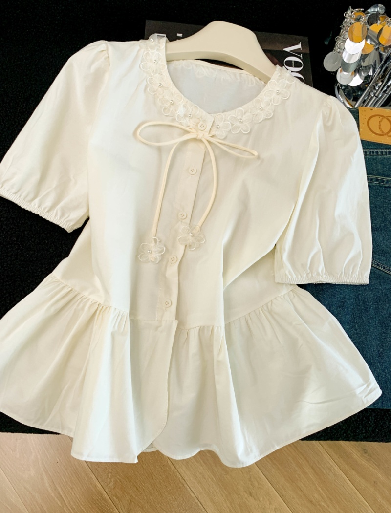 Summer sweet bow shirt Western style flowers tops