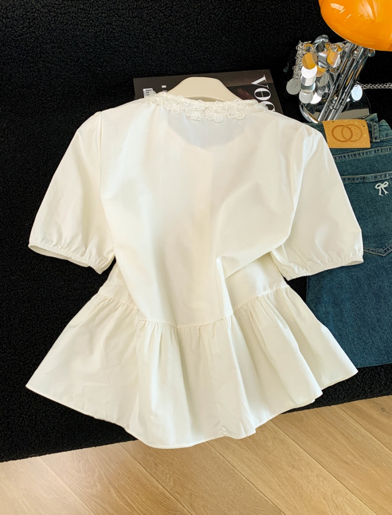 Summer sweet bow shirt Western style flowers tops