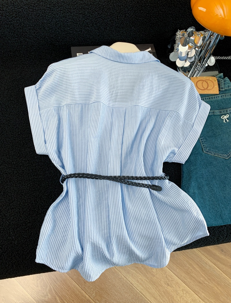 Western style Pseudo-two with belt V-neck shirt