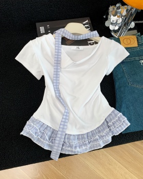 Pseudo-two slim T-shirt summer tops for women