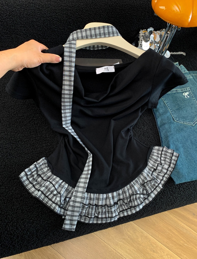 Pseudo-two slim T-shirt summer tops for women