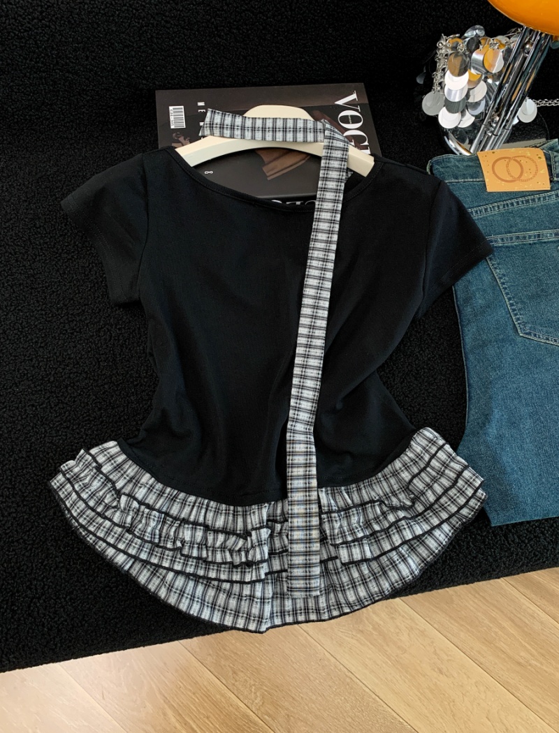 Pseudo-two slim T-shirt summer tops for women