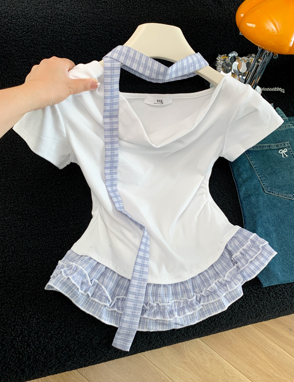 Pseudo-two slim T-shirt summer tops for women