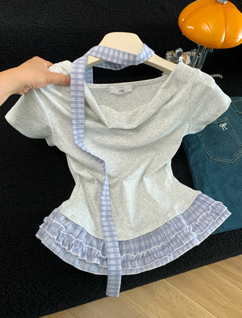 Pseudo-two slim T-shirt summer tops for women