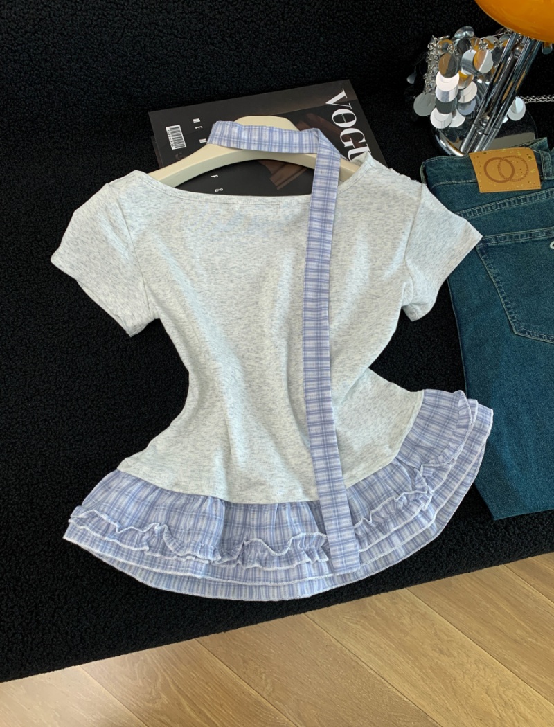 Pseudo-two slim T-shirt summer tops for women