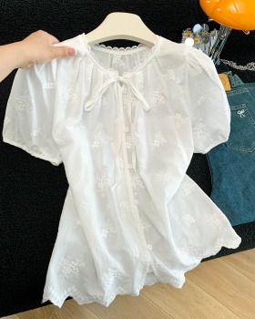 Short sleeve jacquard sweet tops summer pure cotton shirt