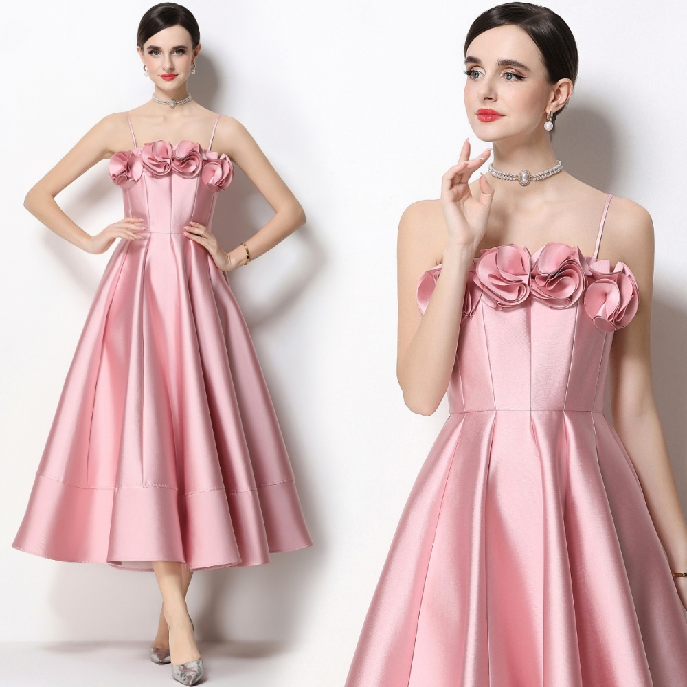 Sling ladies dress big skirt pinched waist formal dress
