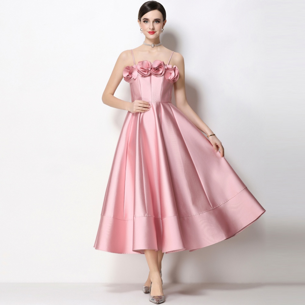 Sling ladies dress big skirt pinched waist formal dress