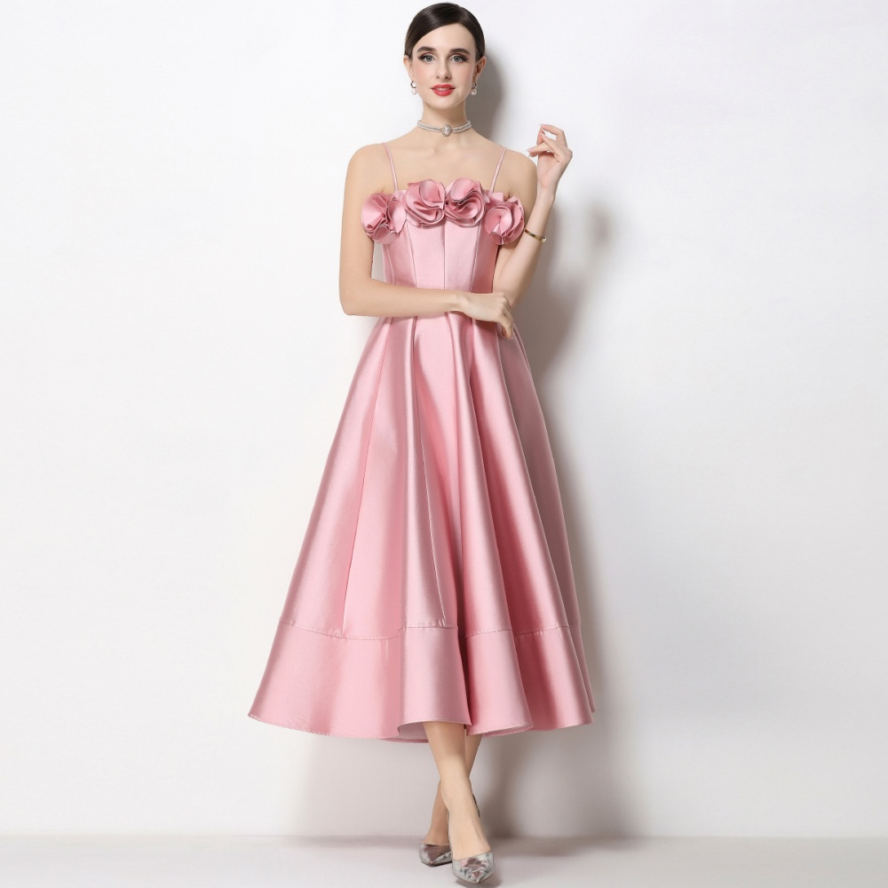 Sling ladies dress big skirt pinched waist formal dress