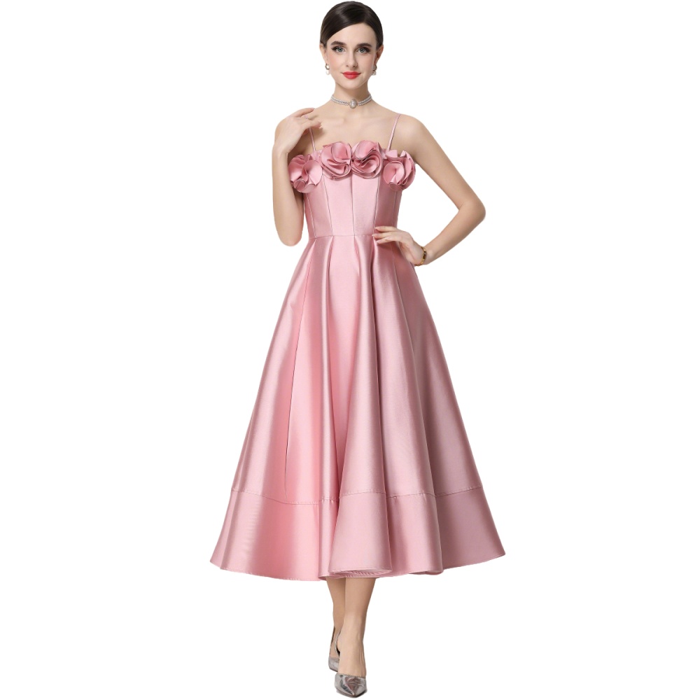 Sling ladies dress big skirt pinched waist formal dress