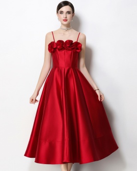 Flowers big skirt dress wrapped chest ladies formal dress