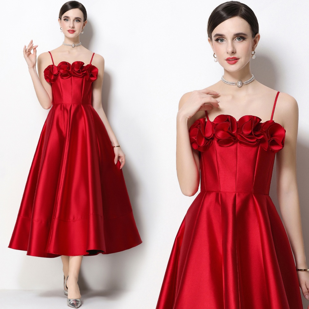 Flowers big skirt dress wrapped chest ladies formal dress