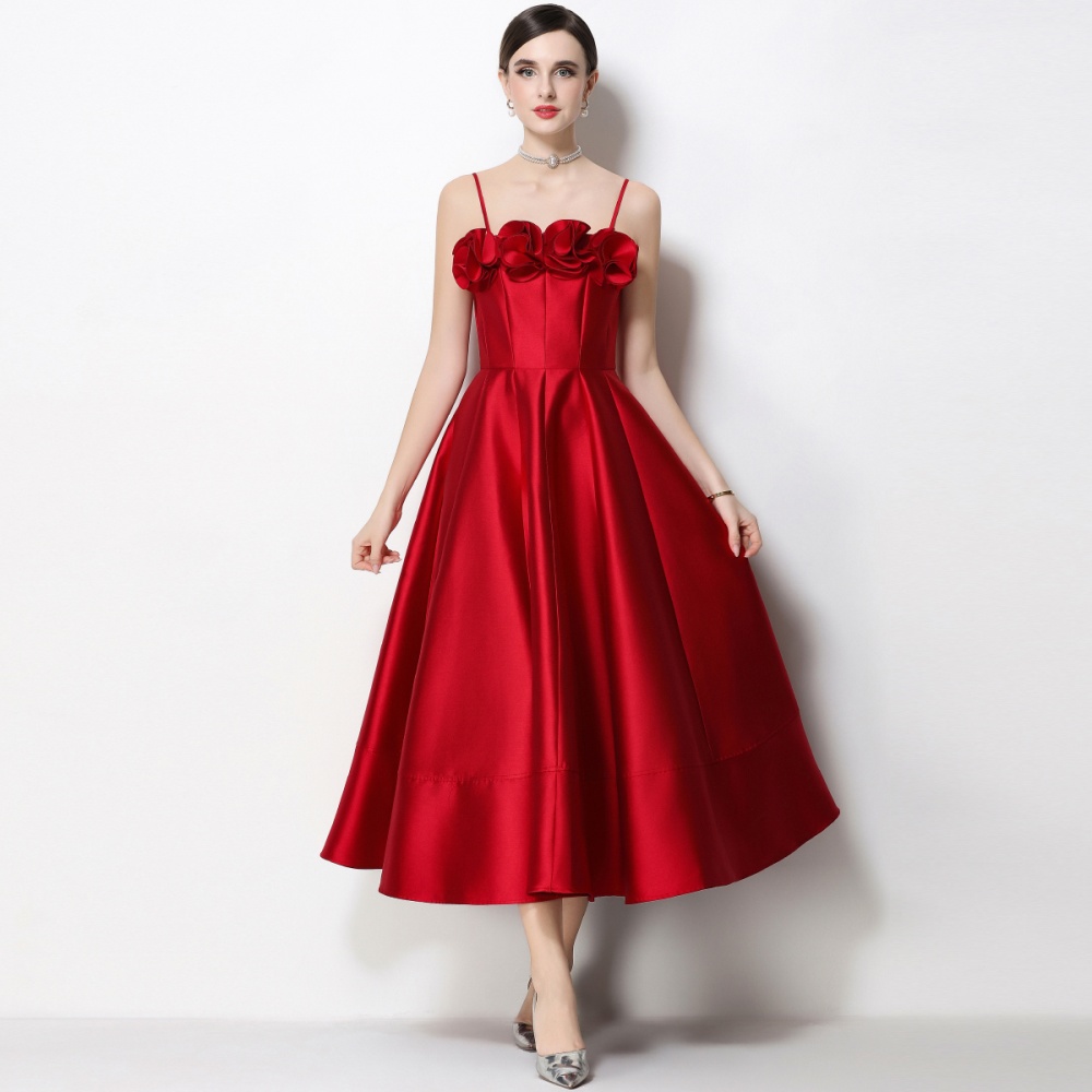 Flowers big skirt dress wrapped chest ladies formal dress