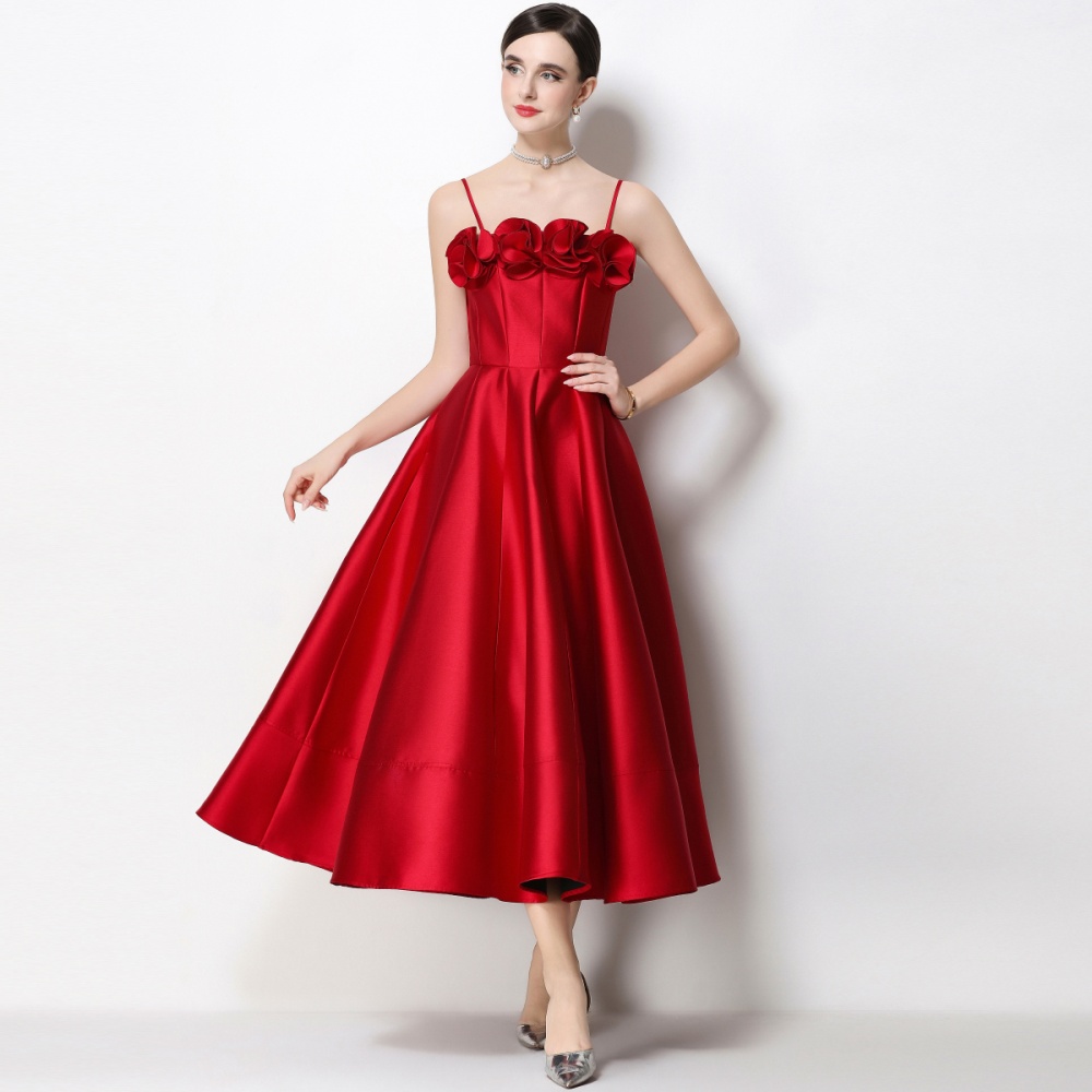 Flowers big skirt dress wrapped chest ladies formal dress