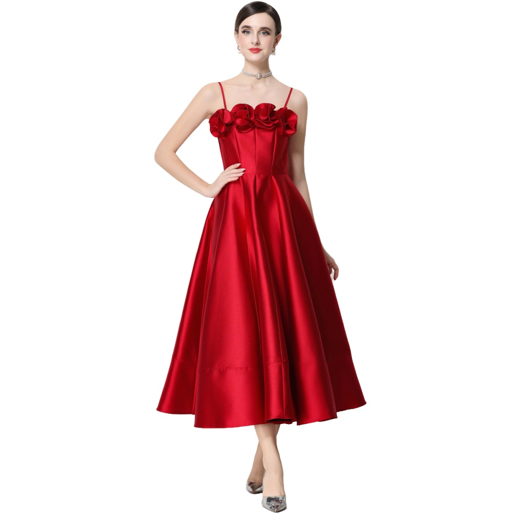 Flowers big skirt dress wrapped chest ladies formal dress
