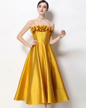 Flowers stereoscopic sling formal dress big skirt satin dress