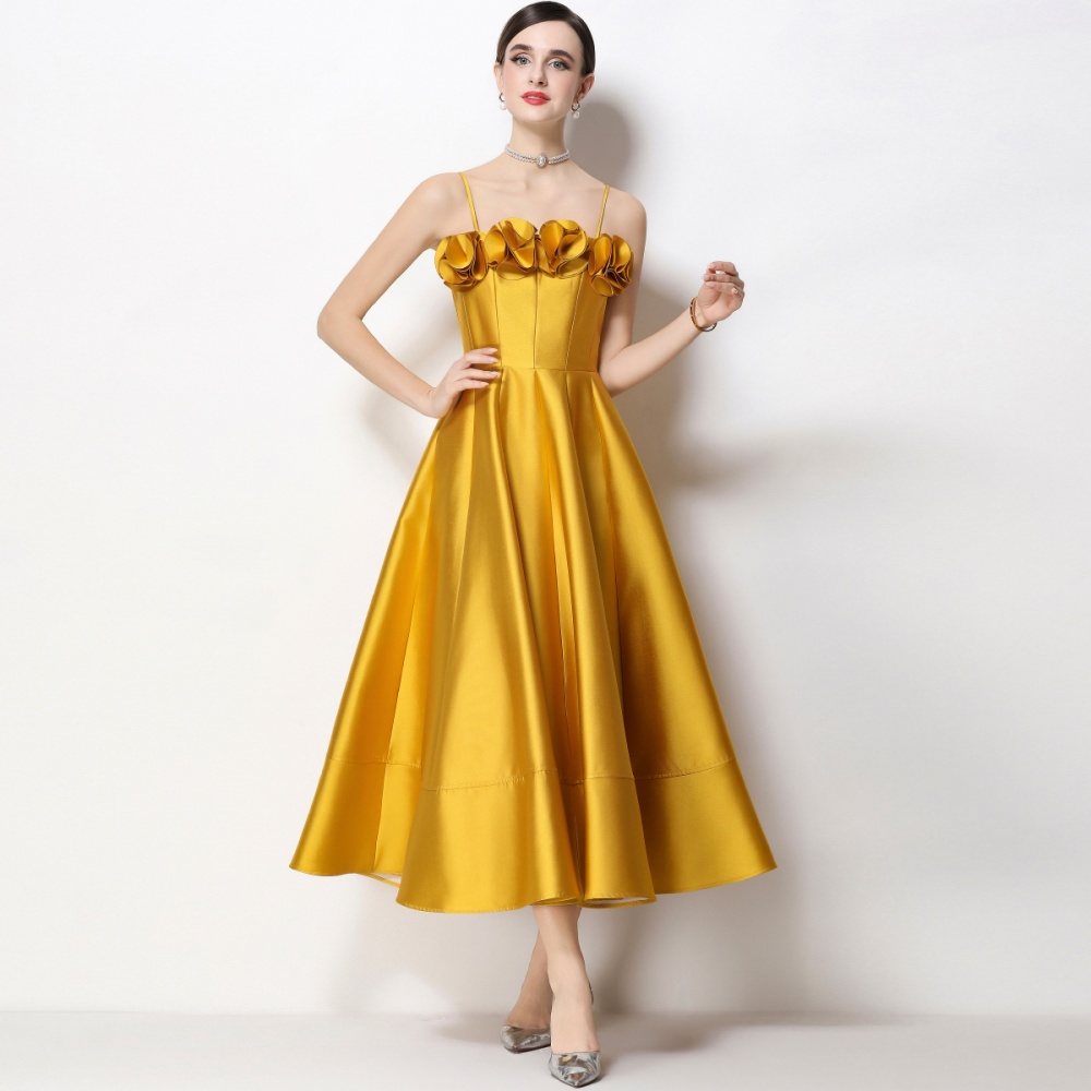 Flowers stereoscopic sling formal dress big skirt satin dress