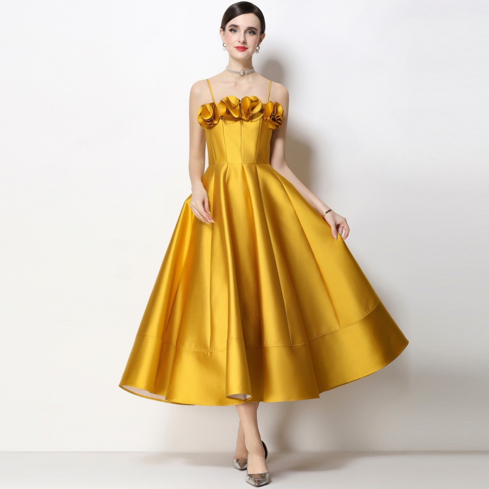 Flowers stereoscopic sling formal dress big skirt satin dress