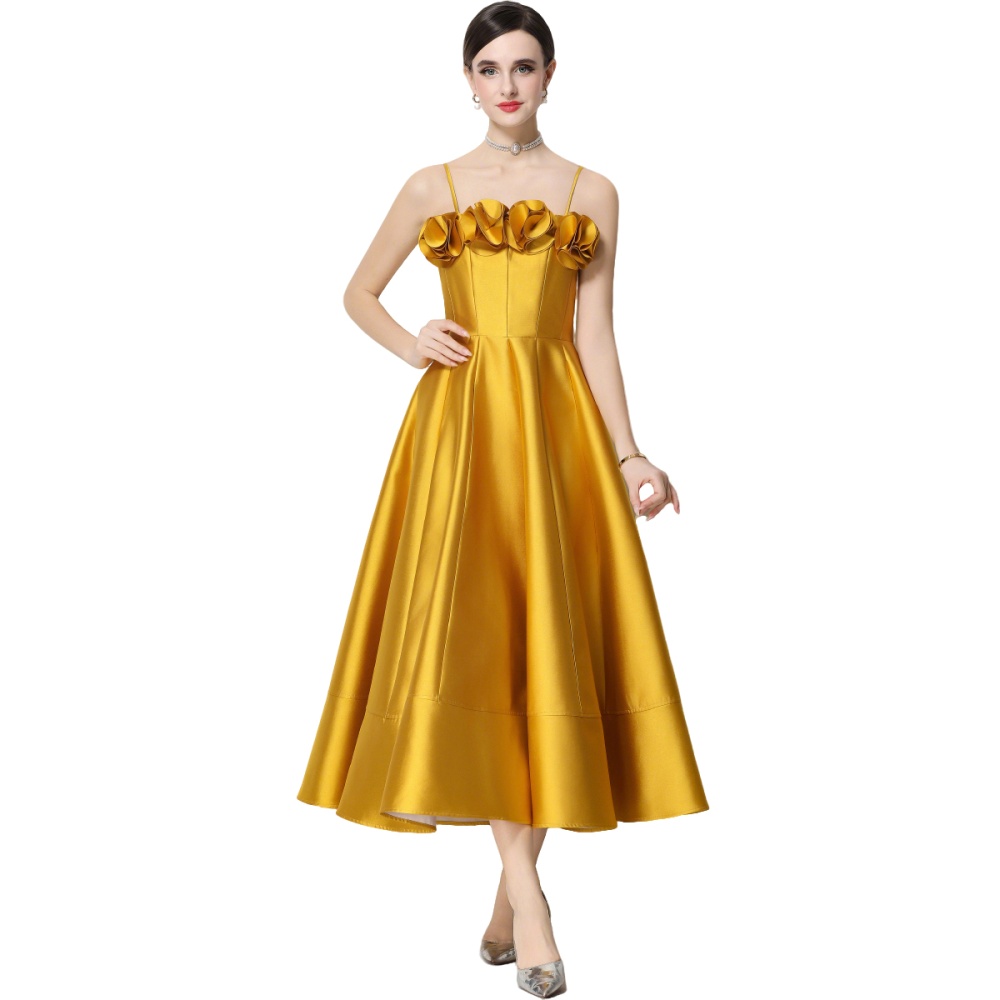 Flowers stereoscopic sling formal dress big skirt satin dress