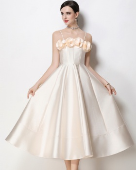Stereoscopic satin dress sling big skirt formal dress