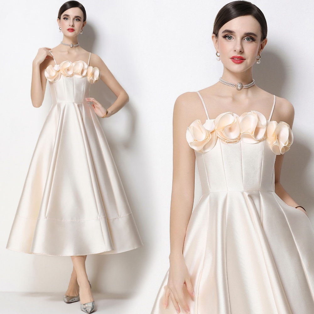 Stereoscopic satin dress sling big skirt formal dress