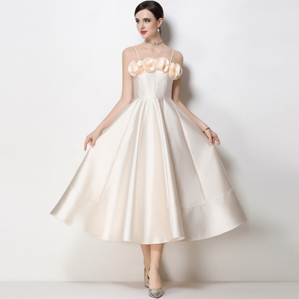 Stereoscopic satin dress sling big skirt formal dress